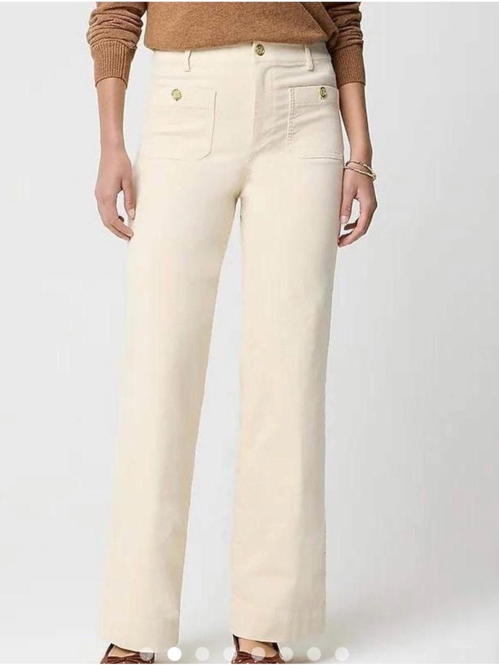 J. Crew Cream Wide-Leg Cream Denim Pant with Gold Buttons